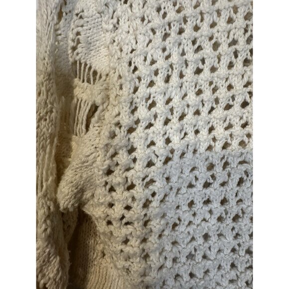 Free People Sedona Cardigan Sweater S Cream Crochet Collared Cropped Open Knit - Picture 9 of 16